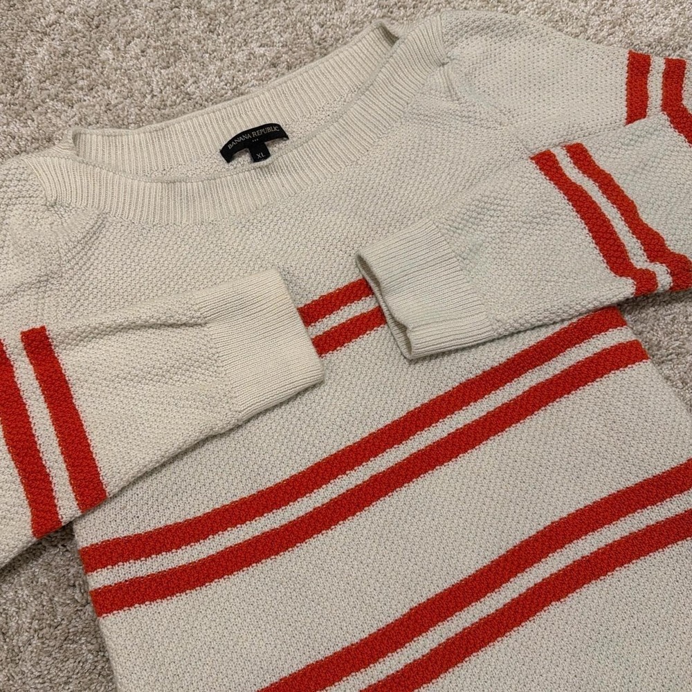 Y2K Banana Republic Knit Sweater | Cream with Orange Stripes | XL